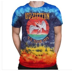 Led Zeppelin US Tour 1975 T-Shirt Rock Music Angel Blue Orange Tie-Dye Mens Sz L
